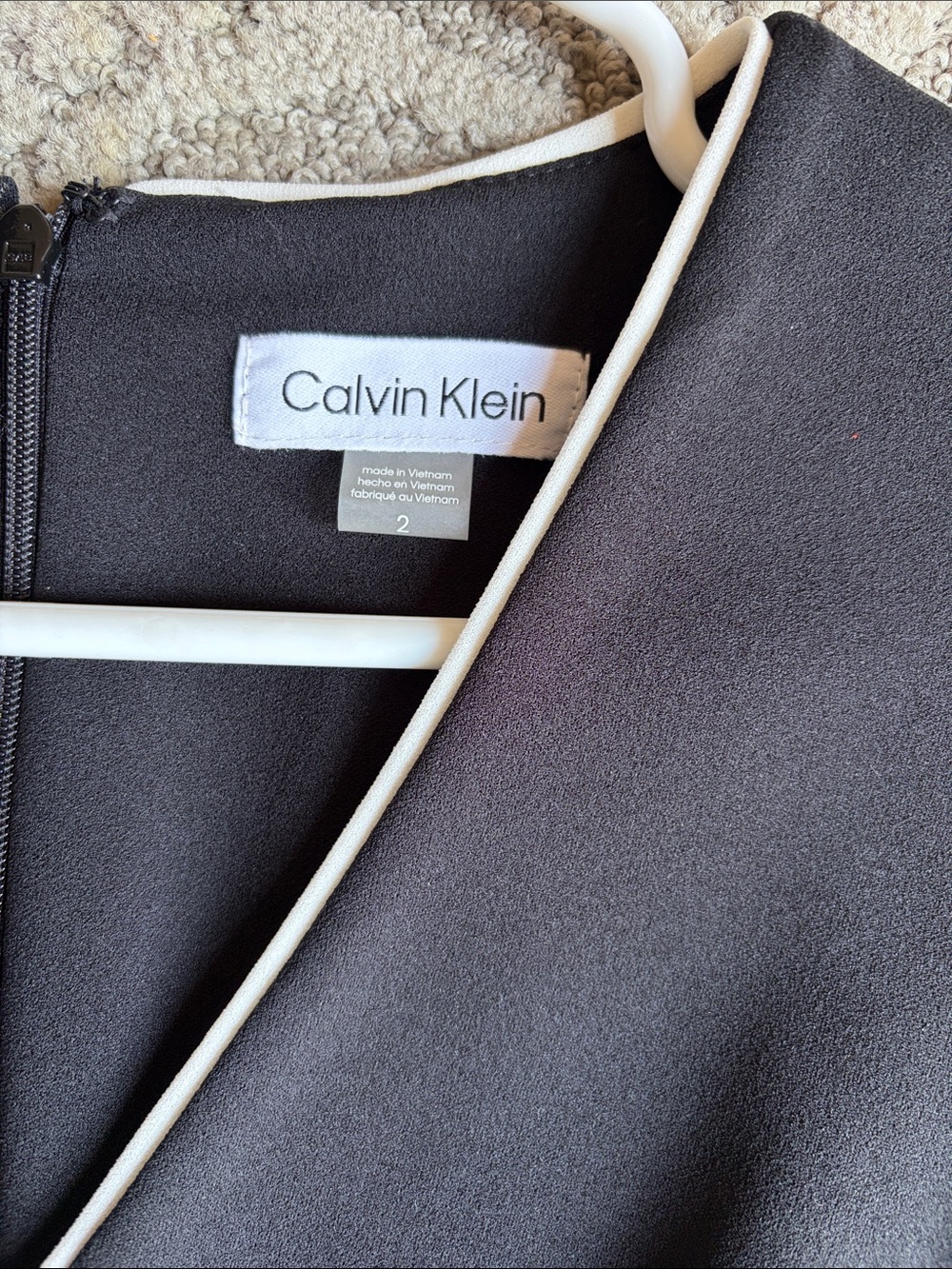 NWT Calvin Klein Black V-Neck Sheath Dress with Contrast Trim - Picture 3 of 4